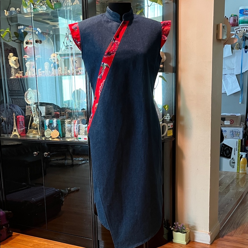 Chic Asymmetrical Dress with Red Accents
